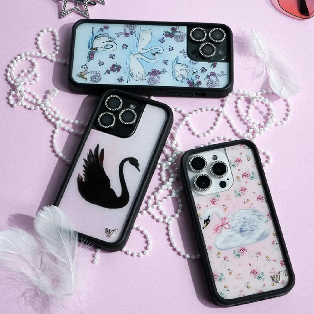 Süße Schwanen-Wildblumen-Handyhülle für iPhone 16 15 14 13 12 17 Pro Max Plus Air 17ProMax 15pro WF Niedliche Cartoon-Hülle Funda