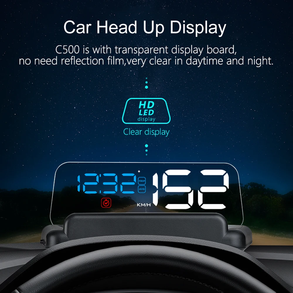 C500 OBD2 T900 GPS HUD Windshield Projector Car Head Up Display Speedometer Voltage Altitude Automotive Electronics Accessories