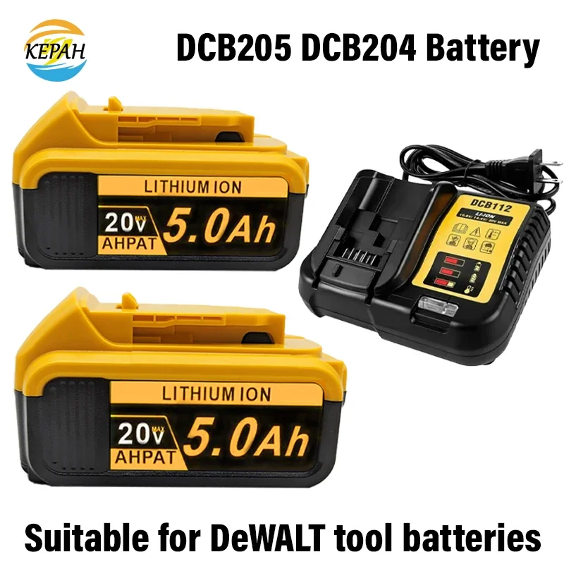 New 100% Original 5000mAh 20V for Dewalt Power Tool Battery DCB206 20V 5.0Ah Battery DCB206 20V Battery DCB205 DCB204-2