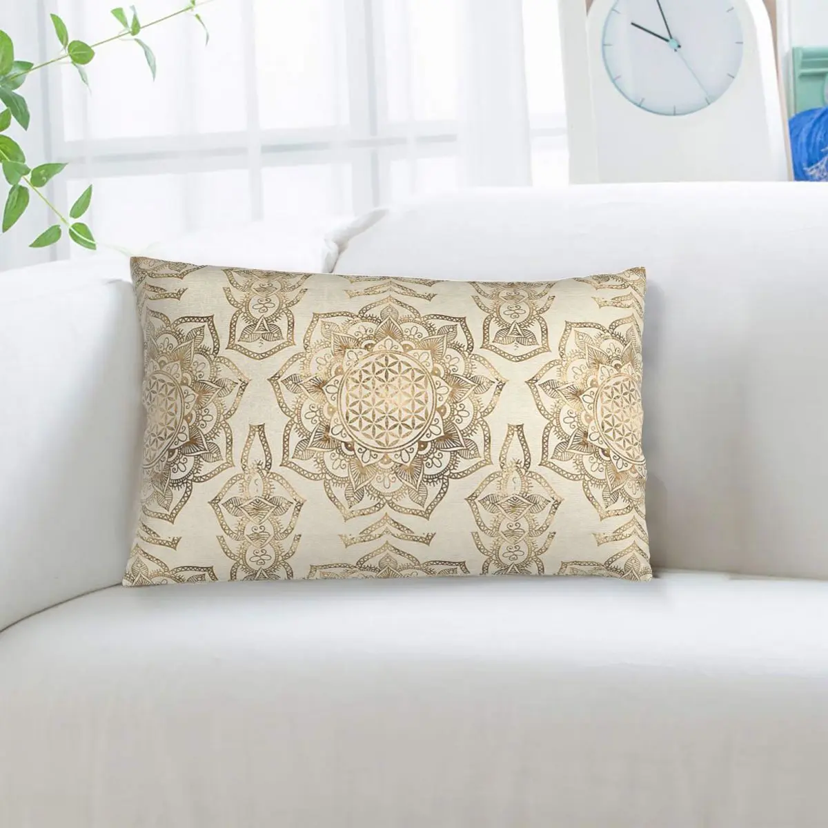 Flower Of Life In Lotus Pastel Golds And Canvas Rectangle Pillowcase Cushion Cover Decorative Bedroom Bed Home Throw Pillow
