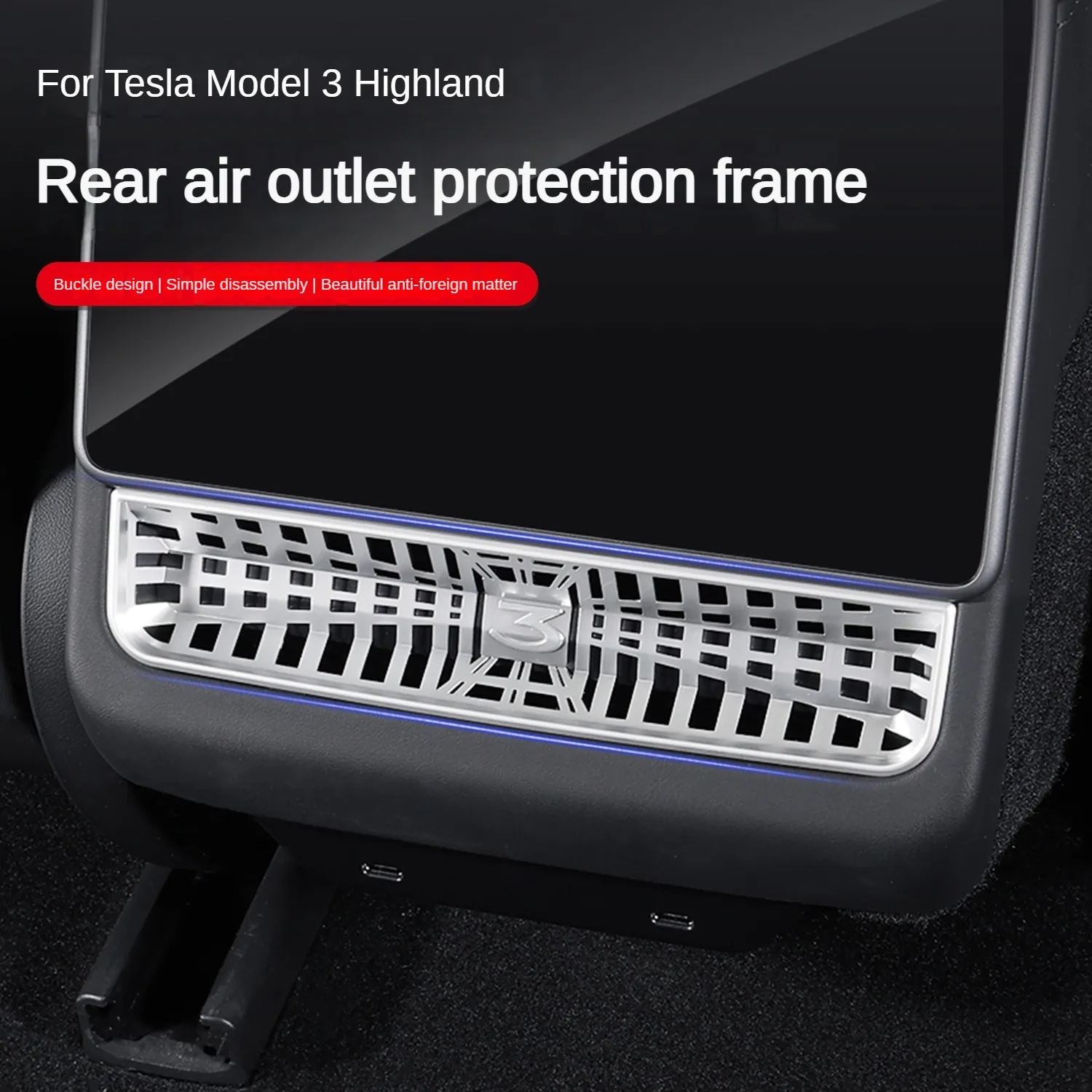 for Tesla Model 3 Highland 2024 Rear Air Vent Cover Armrest Box Back Conditioner Outlet Protector New Model3 Car Accessroies