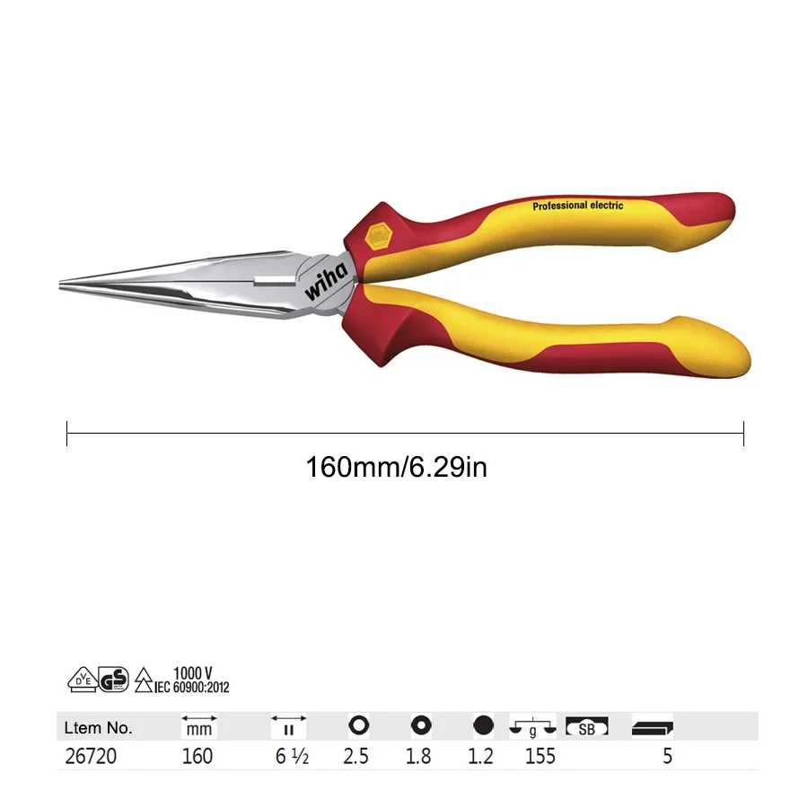 Wiha Insulated Pliers 1000V VDE Combination, Diagonal and Insualted Needle Nose Pliers1Pcs/3Pcs, 26708/26720/43335