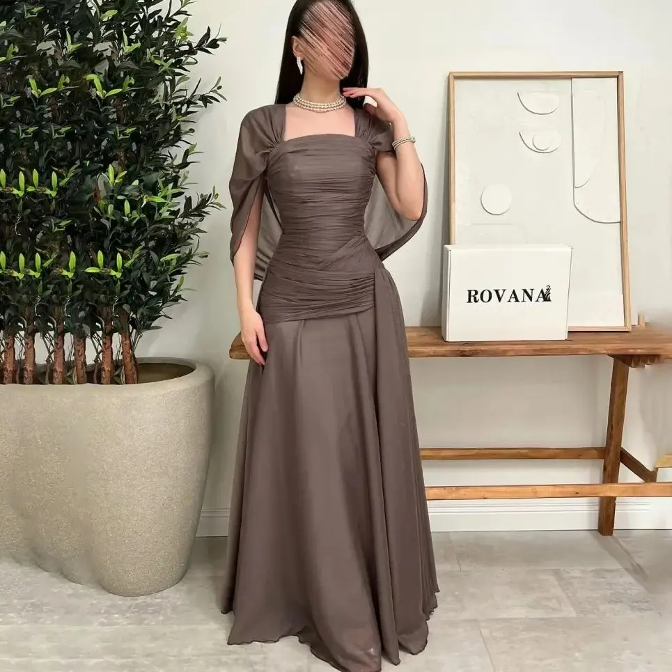 

Square Neck Evening Dress Cape Off The Shoulder Prom Dress Dubai Silk Chiffon Maxi Wedding Party Formal Party Gown Customized