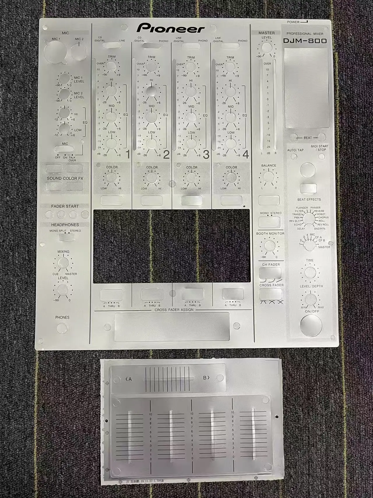 Pioneer DJM-800 Controller Panel Skin ONLY - PVC Self-Adhesive Front Face Film (Excludes Side Bars)\