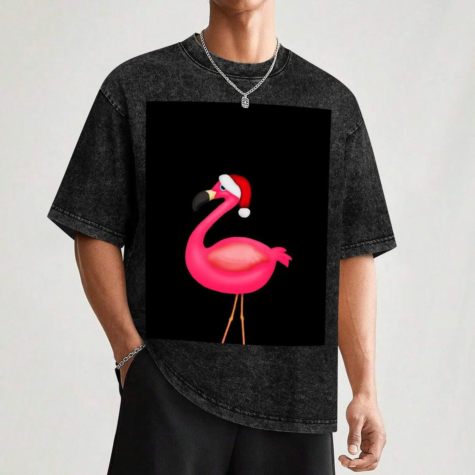 Pink Flamingo Christmas T-Shirt Lightweight Cooling Short Sleeve Tee