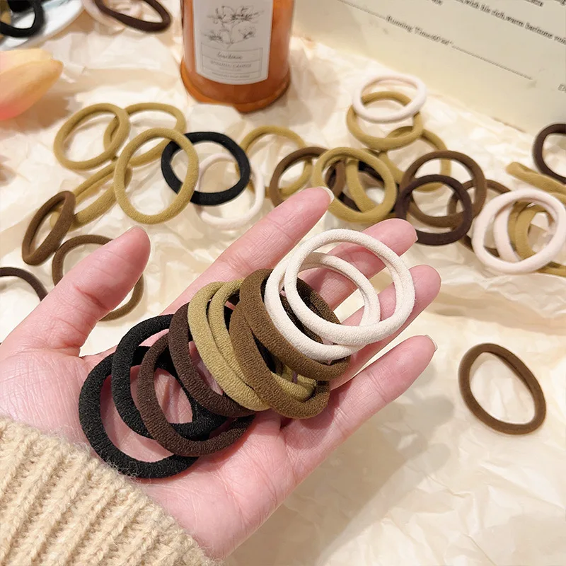 20-100pcs High Elastic Hair Rope Women Basic Hair Bands Black Coffee Brown Seamless Hair Ring Ties Ponytail Holder Accessories