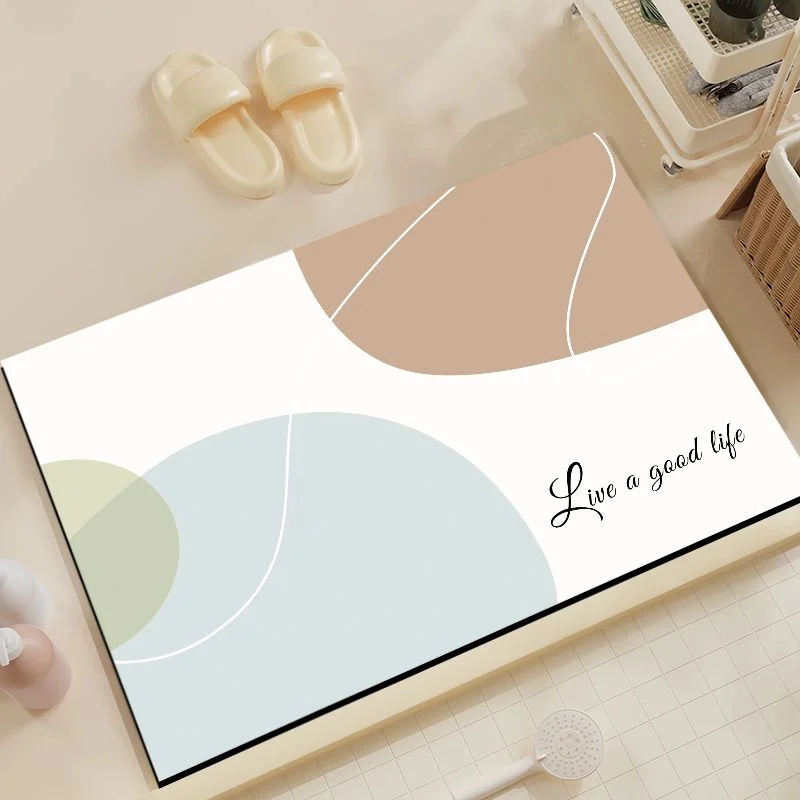 Home Bathroom Colors - سجادة حمام عصرية بتصميم فني تجريدي