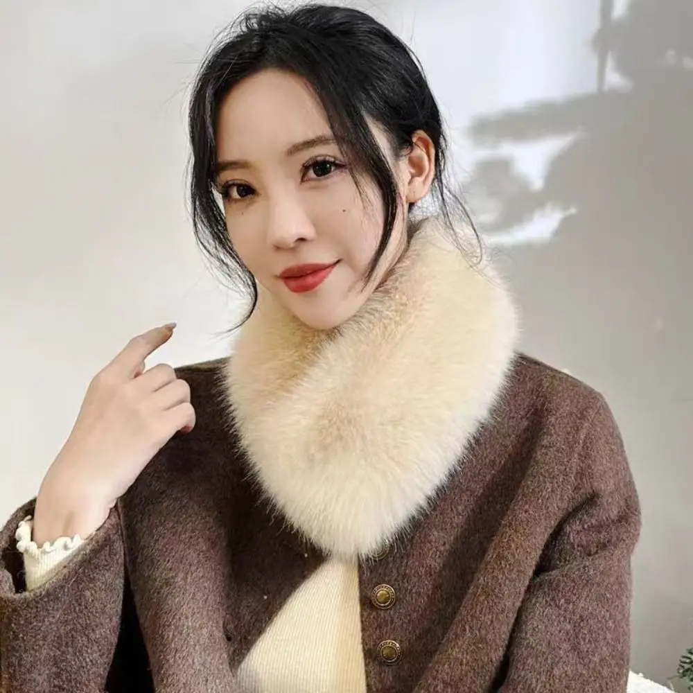 Double Sided Scarf Windproof Loop Circle Design Faux Fox Fur Neck Warmer Detachable Thick Warm Furry Neck Stole Daily Cold Proof