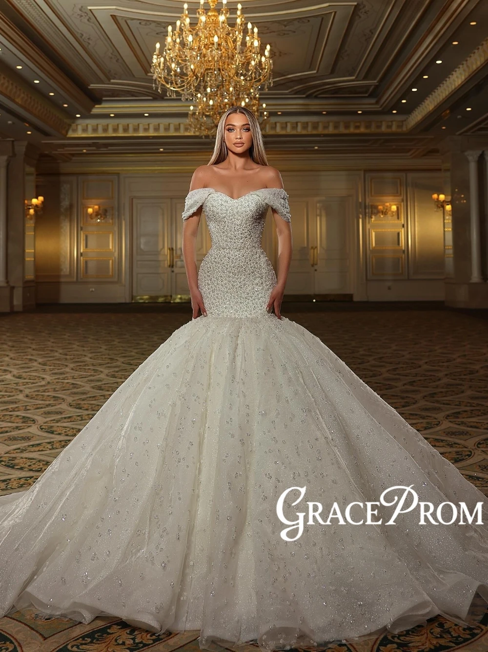 

Glitter Dramatic Mermaid Wedding Dress 2026 Elegant Sweetheart Neckline Gorgeous Pearls Beautiful Customized Bridal Gown