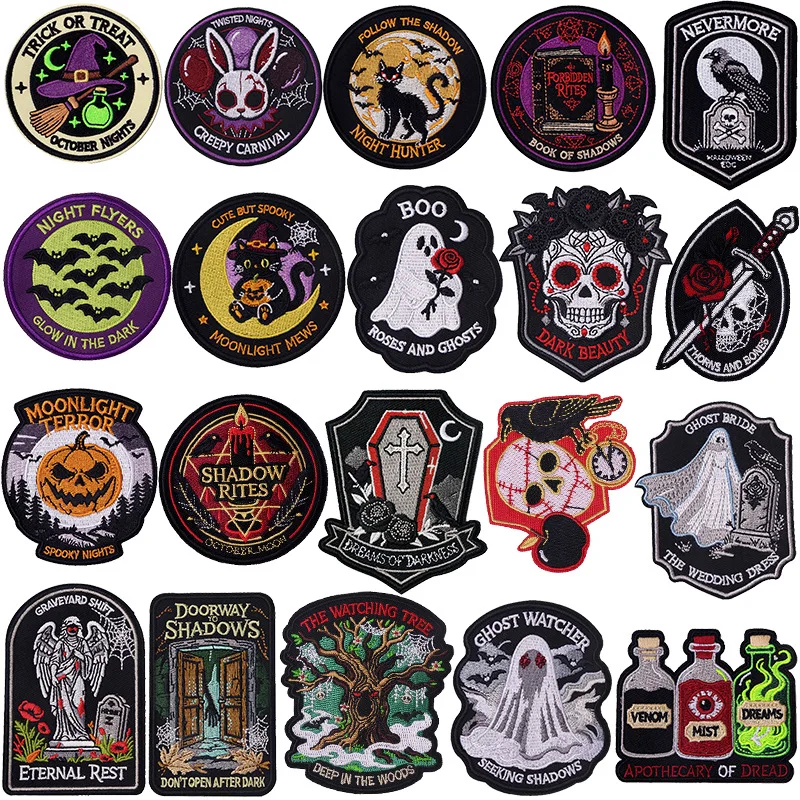 Halloween Dark Gothic Mystical Words Iron-on Sew Embroidery Badge Patch DIY T-shirt Hat Backpack Clothing Applique Sticker