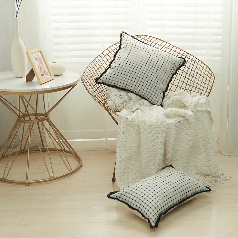 Thick Soft Italian Style Simple Tassel  Color Woven Office Pillowcase Cover Home Decorative Cushion Cover Durable