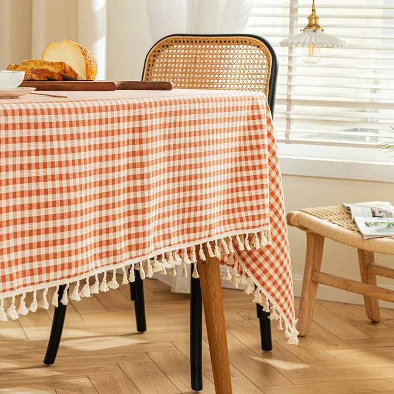 Japanese Plaid Tablecloth Thick Coffee Table Cover Tassel Lace Rectangular Dustproof Tablecloth Home Table Cloth Drop Shipping