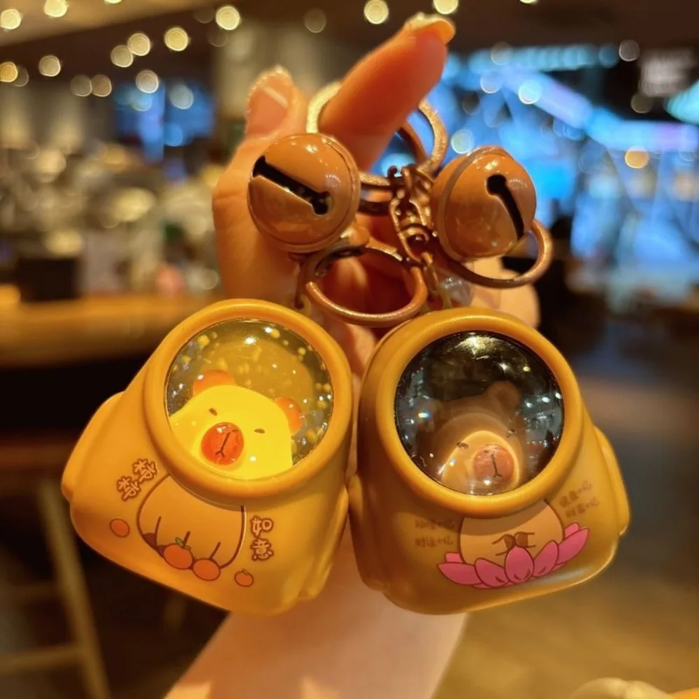 Creative Kapibala Luminous Keychain Cute Cartoon Space Capsule Capybara Keyring Schoolbag Pendant Trinket Friend Gift