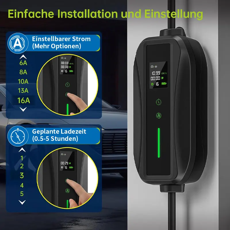 EVSELink EV Portable Charger 3.5kW 7kW Type2 GBT 5M Cable 4 Currents modes WallBox With Display Booking Time Car Fast Charge