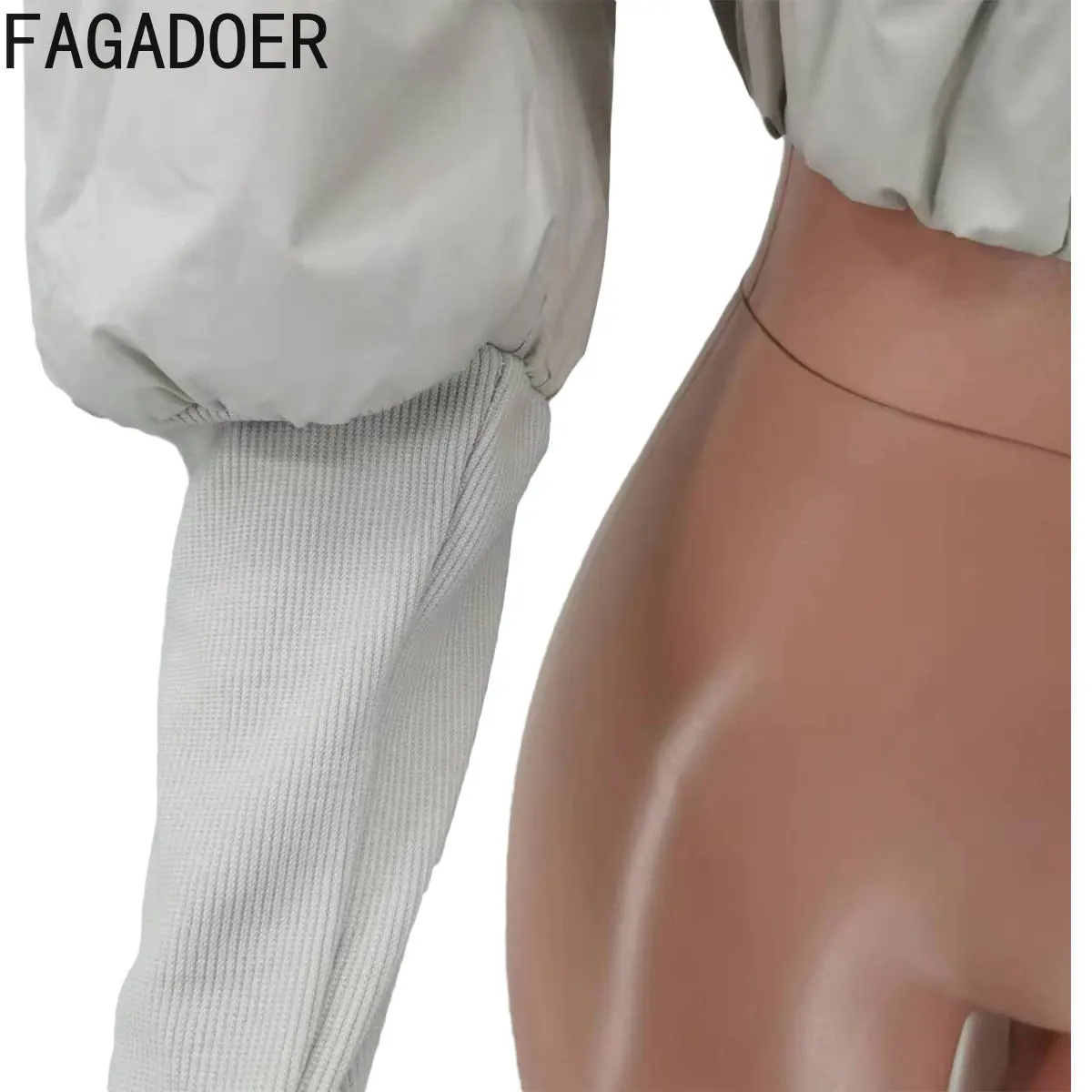 FAGADOER Autumn Winter Women Patchwork Ribber Cotton-padded Casual Zipper Long Sleeve Crop Tops Female Reversible Warm Jackets