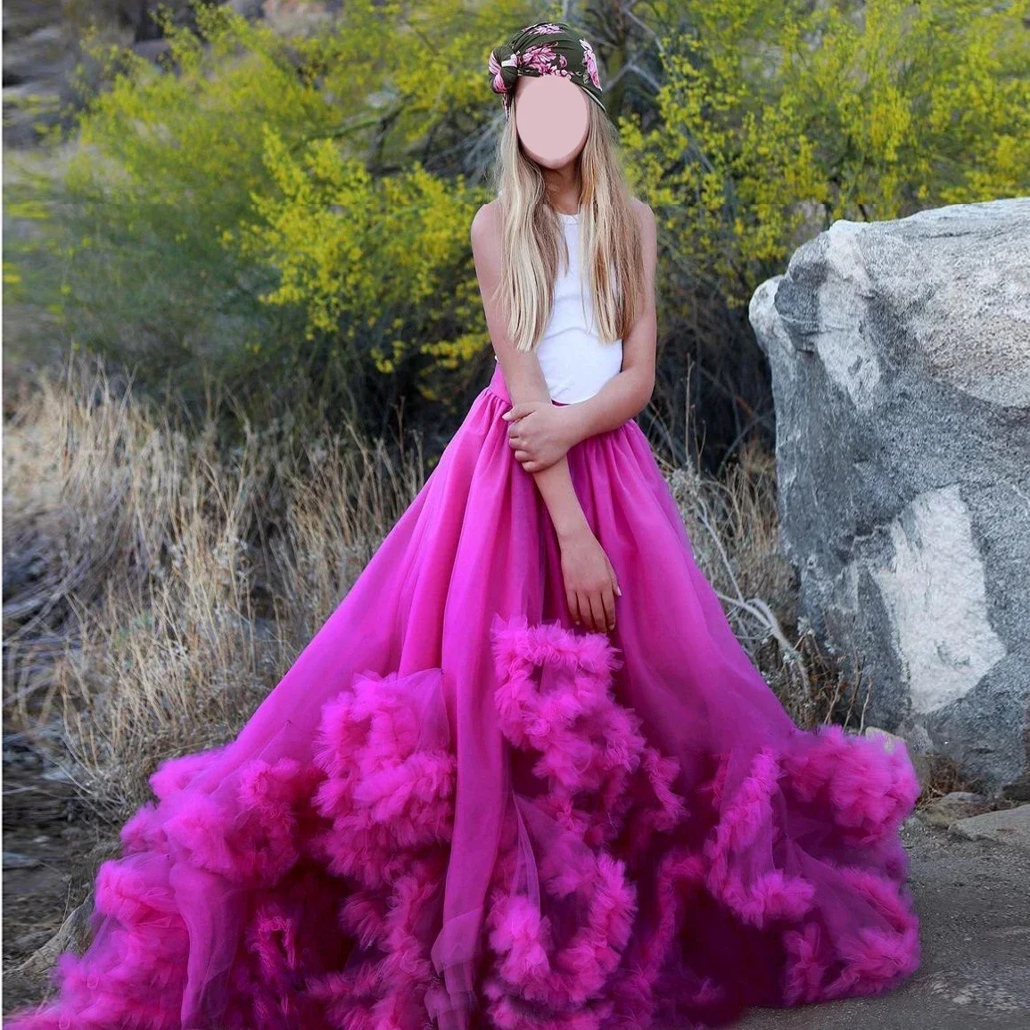 Gorgeous Ball Gown Ruffes Long Skirt Women Layered Fluffy Tulle Prom Skirt Customized Sweep Train Photoshoot Event Skirt Saias