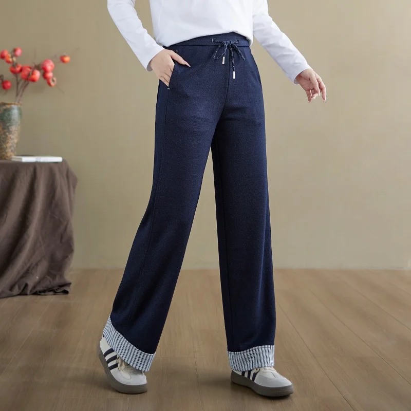 سروال نسائي واسع الساق بلون نقي من Ele، كاجوال بخصر مطاطي للتخسيس وسط الخصر العالي، قصة مستقيمة من البوليستر...