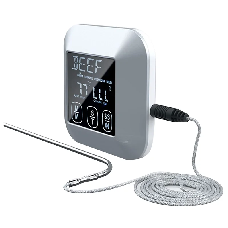 Digital Touch Screen Kitchen Thermometer for Meat Poultry Fish Long Wired Probe Cooking in Frying Pan Oven Smoker BBQ