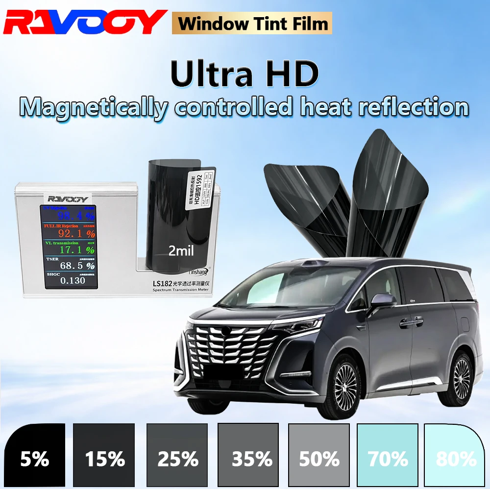 

RAVOOY HD1592 Series Ultra HD Nano Ceramic Car Window Film 2mil 17.1% VLT Automotive Heat Reflection Safety Film 152CMX30M