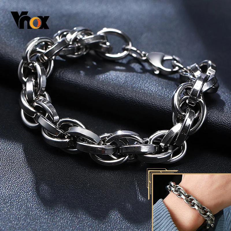 Vnox Chunky Chain Bracelets for Men,Never Fade Stainless Steel Twisted Interlocked Rolo Chain Wristband,Heavy Bold Punk Jewelry