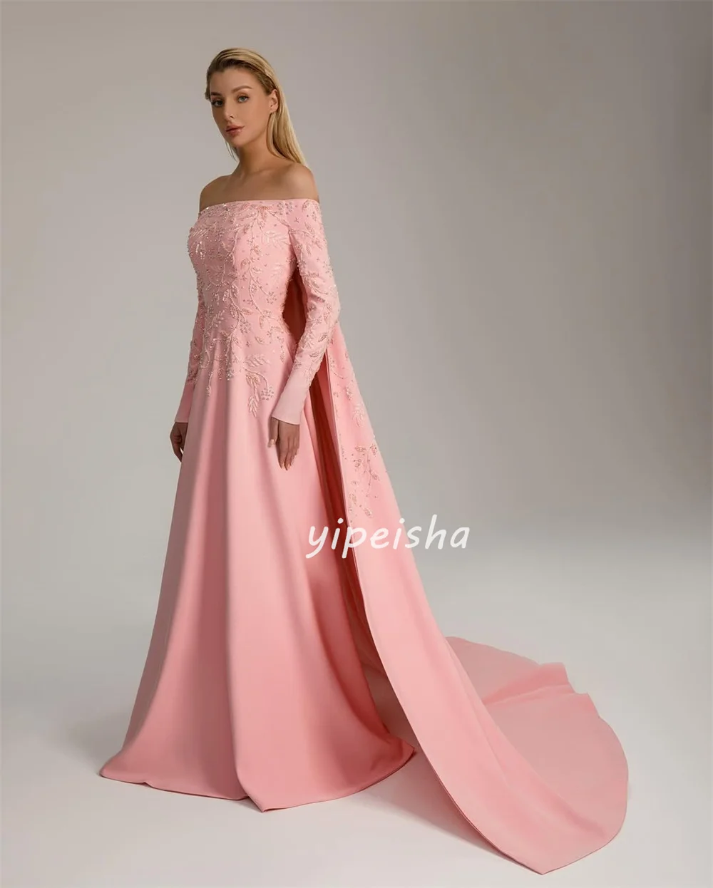 Customized Exquisite Fashion Jersey Beading Pleat A-line Off-the-shoulder Long Dresses Bespoke Occasion Dresses Intricate Formal image 2