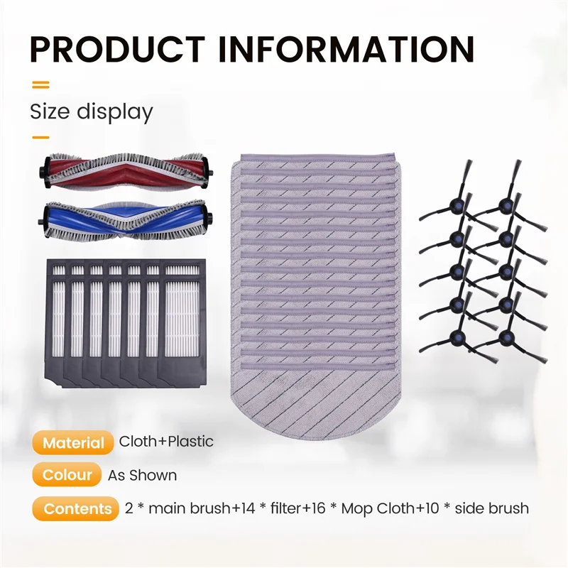 

FGGS-For Yeedi C12 PRO PLUS,C12 PLUS,C12 Robot Vacuum Replacement Part Main Roller Side Brush Hepa Filter Mop Pad Accessories
