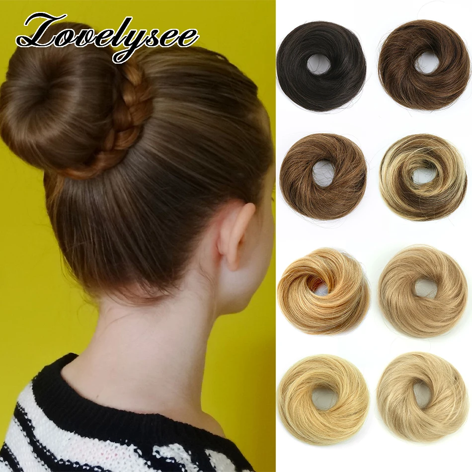 Hair Bun Extensions Elastic Hair Scrunchies Hairpieces Natural Color Chignon Donut Updo Pieces for Women Remy Hair Extensions