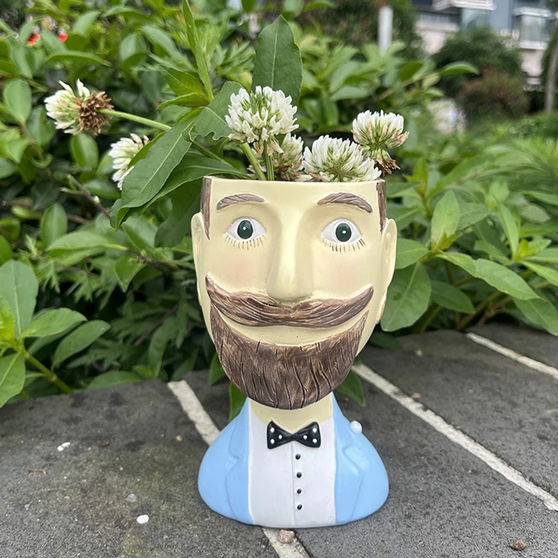 Vintage Portrait Flowerpot Sculpture Resin Artistic Craft Lady Male Face Green Plant Flower Pot Figurine Succulent Planter Decor