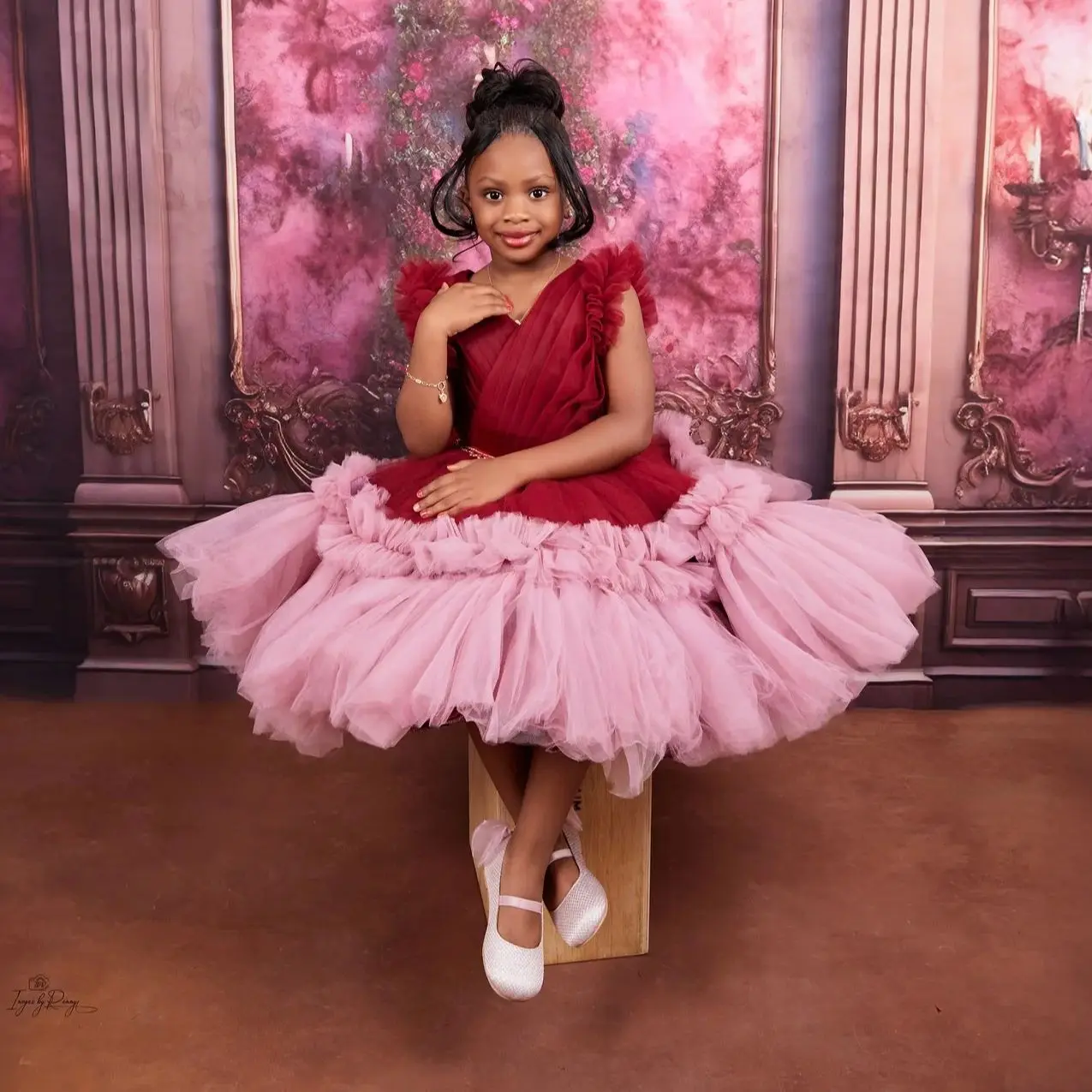 

Red and Pink Girls Birthday Party Dresses Princess Knee Length Flower Girl Dresses Baby Kids Pageant Gowns Customized