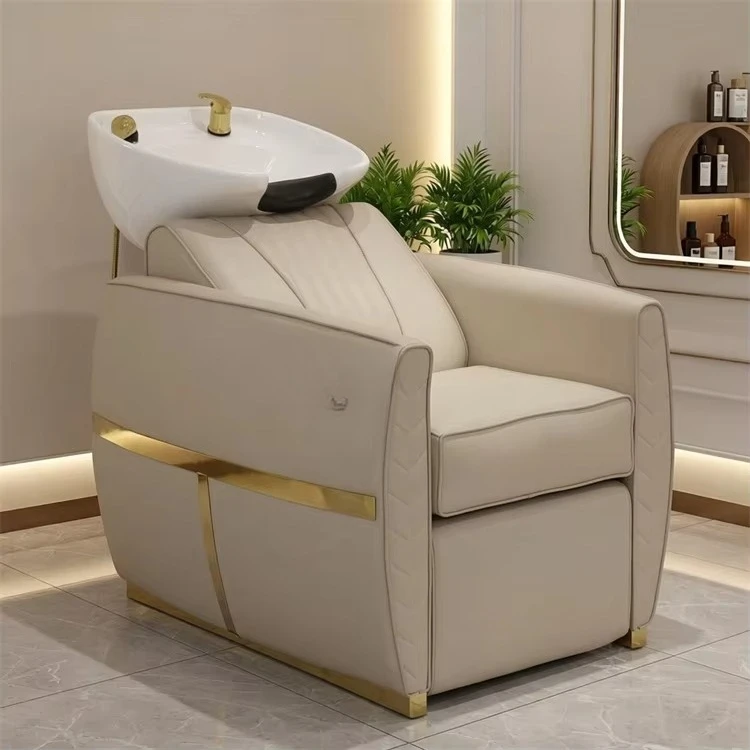 #￥forYicheng Beauty Modern Ceramic Basin Reclining Shampoo Chair with Scalp Massage for Salon Spa Beauty Barber Use