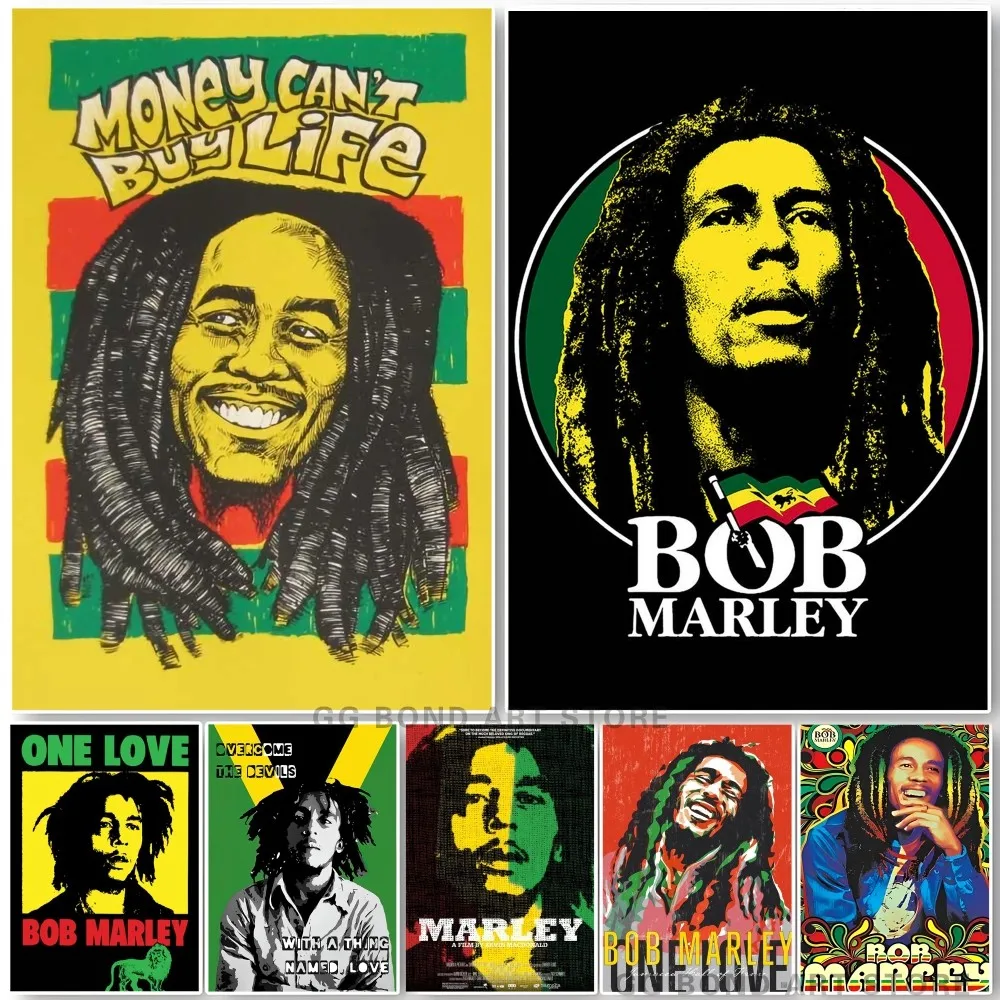 1PC Rapper Singer Self-adhesive Bob Marley Decoration Poster Art Waterproof Paper Sticker Coffee House Bar Room Wall Decor