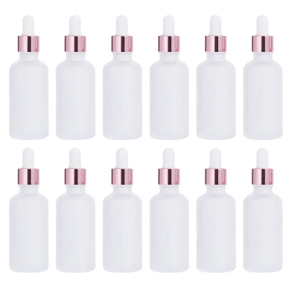 12Pcs Frosted Glass Dropper Bottles Translucent Travel Refillable Essential Oil Bottle Subpackaging Vial for Perfume Makeup