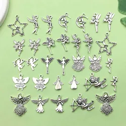 30/32pcs Antique Silvery Angel Fairy Charms Alloy Metal Pendants For DIY Bracelet Necklace Jewelry Making Accessories