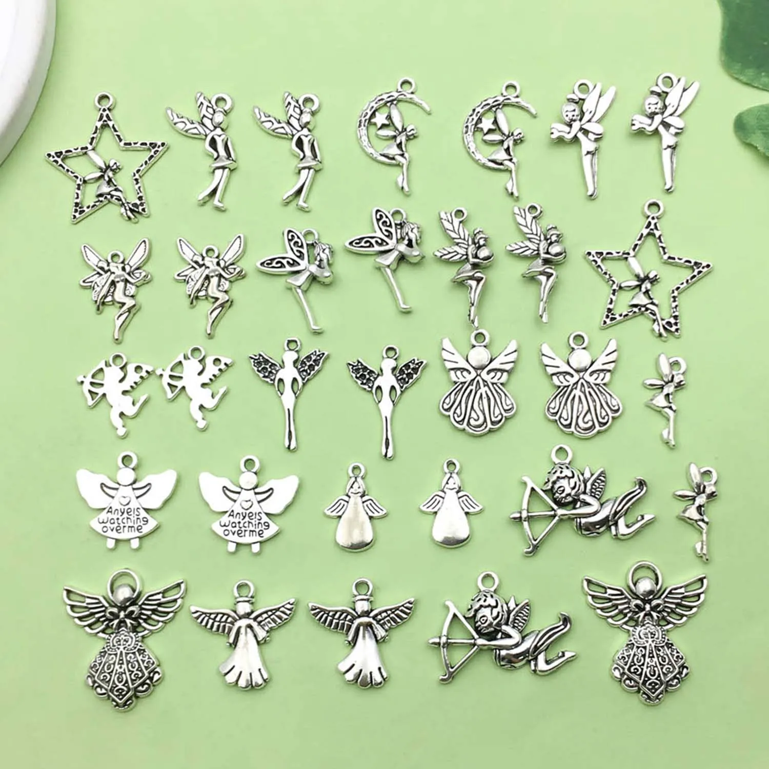 30/32 sztuk antyczne srebrzyste anioł wróżka Charms stop metalowe wisiorki dla DIY bransoletka naszyjnik akcesoria do wyrobu biżuterii