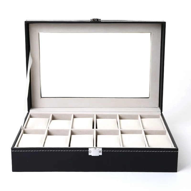 12Bit  Pinhole Pattern Black Watch Box Leather Watch Box Storage Box Watch Display Jewelry Box