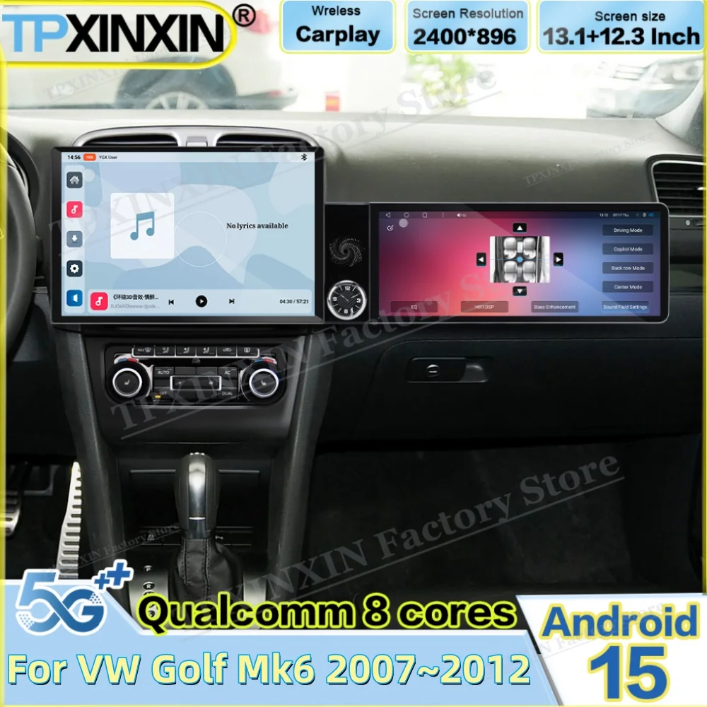 For Volkswagen Golf Mk6 2007~2012 Android Dual Screen interaction Radio Stereo Receiver Multimedia Player Navigation Head Unit