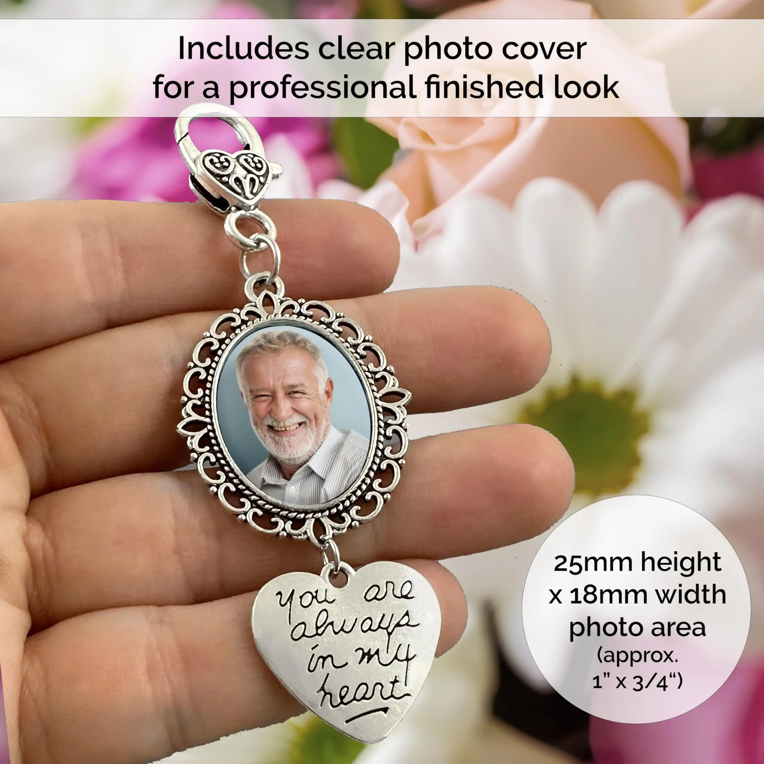 Wedding Bouquet Photo Charm Clip for Bride's Flowers, 