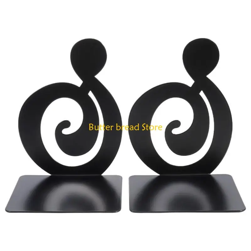 W89C 2Pcs Hollow Book Ends for Shelves Heavy Duty Metal Bookends Musical Note Bookends Desk Book Ends Decorative Book Stopper