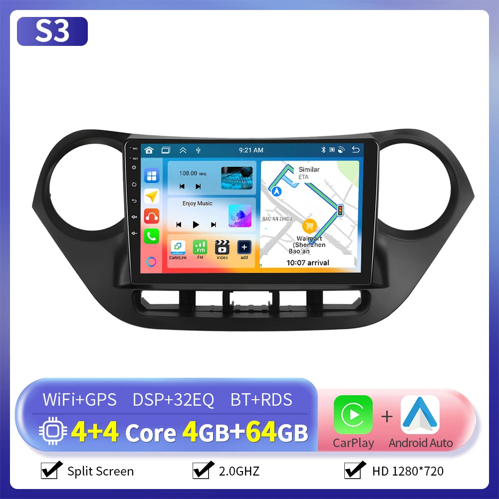Camecho 6 + 128G Autoradio Draadloze CarPlay Android Auto Voor Hyundai I10 2014-2017 Auto Intelligente Systemen GPS Stereo 4G WiFi RDS