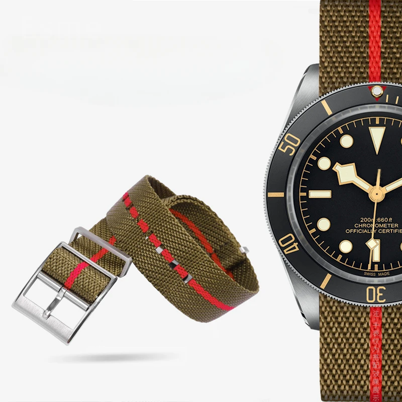 For Tudor Rolex QiCheng Little Red Flower Series Carefully Woven Nylon Canvas  Watchband 20 22mm Comfortable To Wrist