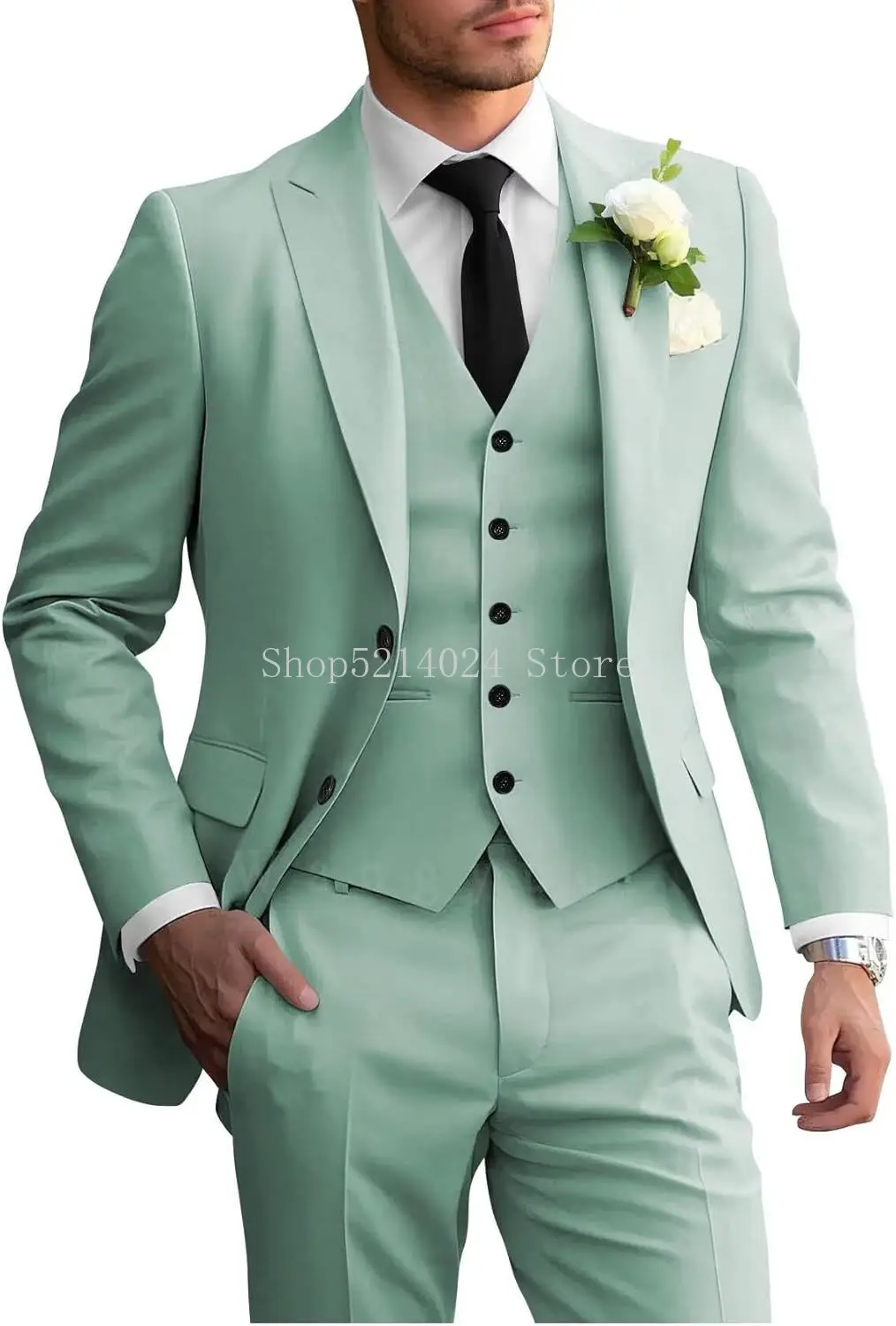 

3 Piece Men's Suits Slim Fit Sets Elegant Suit for Men Peak Lapel Two Button Solid Jacket Vest Pants Prom