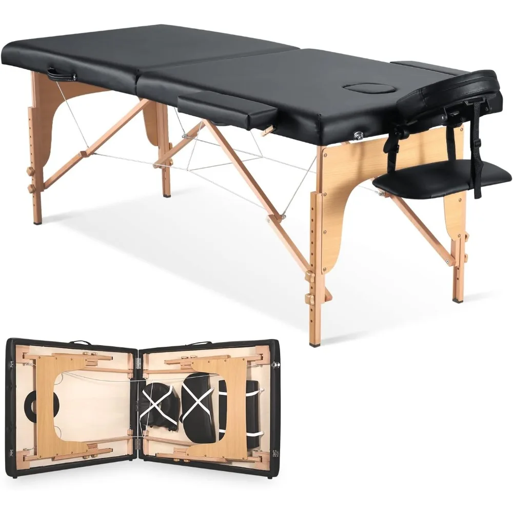 Table de massage portable, lit de massage, lit de spa pour cils, berceau pour tatouage et visage, réglable, 2 possède avec sac, noir, recommandé, 35 pouces