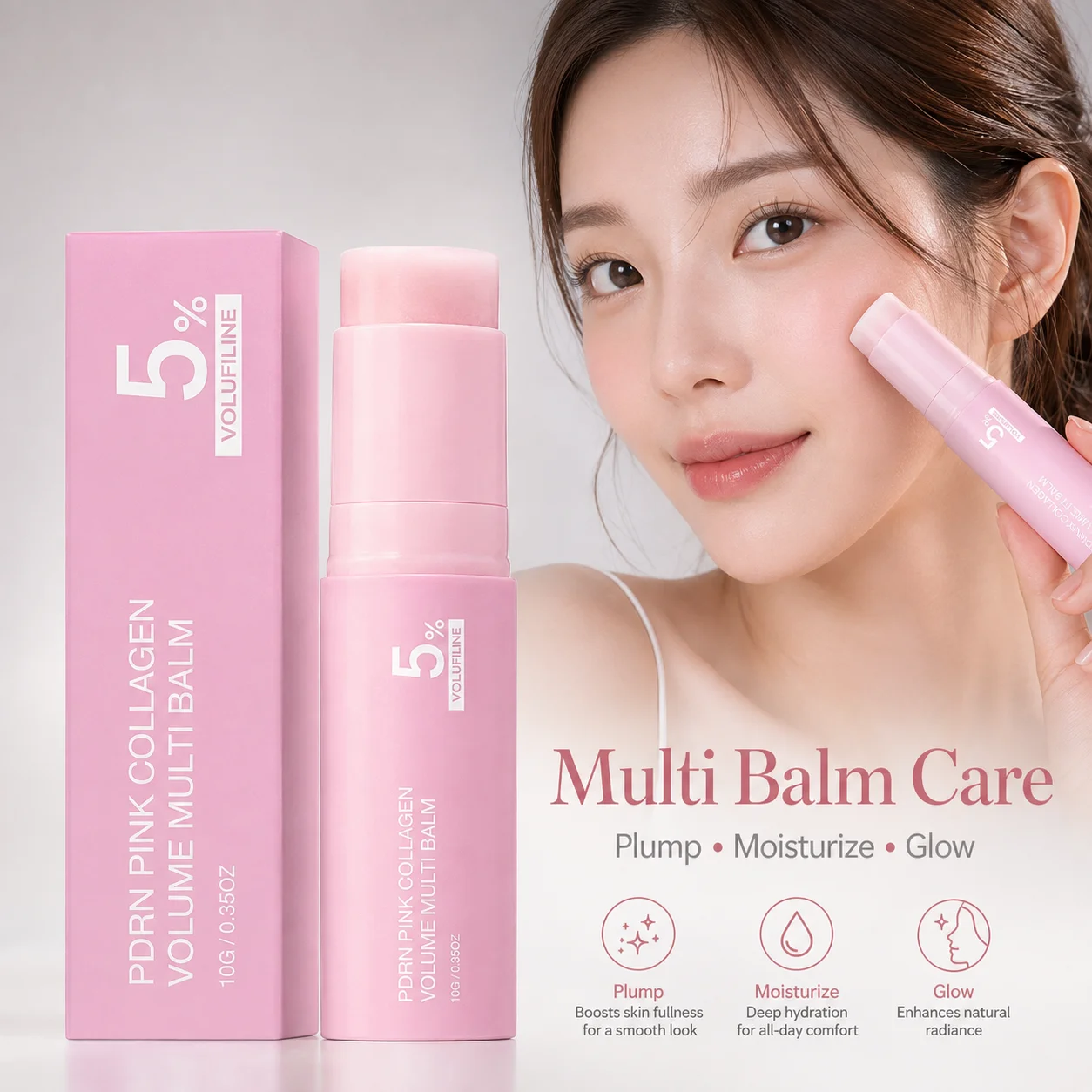 Pink Volufiline Collagen Balm Stick Hydrating Plumping Formula Fine Line Care Brightening Portable Moisturizing Beauty Skincare