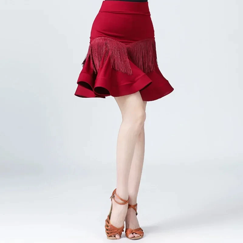 2026 Adult Girls Latin dance Dress for Women Solid Color Fishbone Fringe Skirt Practise and Stage Perform Tassel Wear 5B8S8 view 3