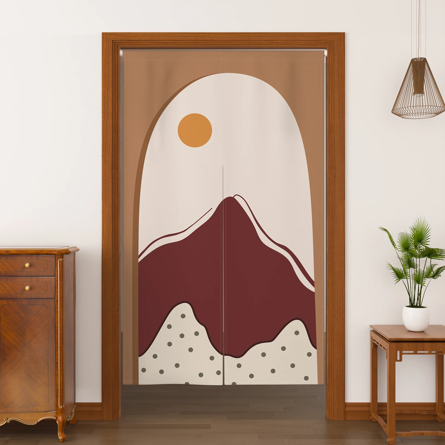 Modern Abstract Door Curtain Earth Tone Minimalist Art Geometric Design for Nordic Living Room Study Room Privacy Half-Curtain