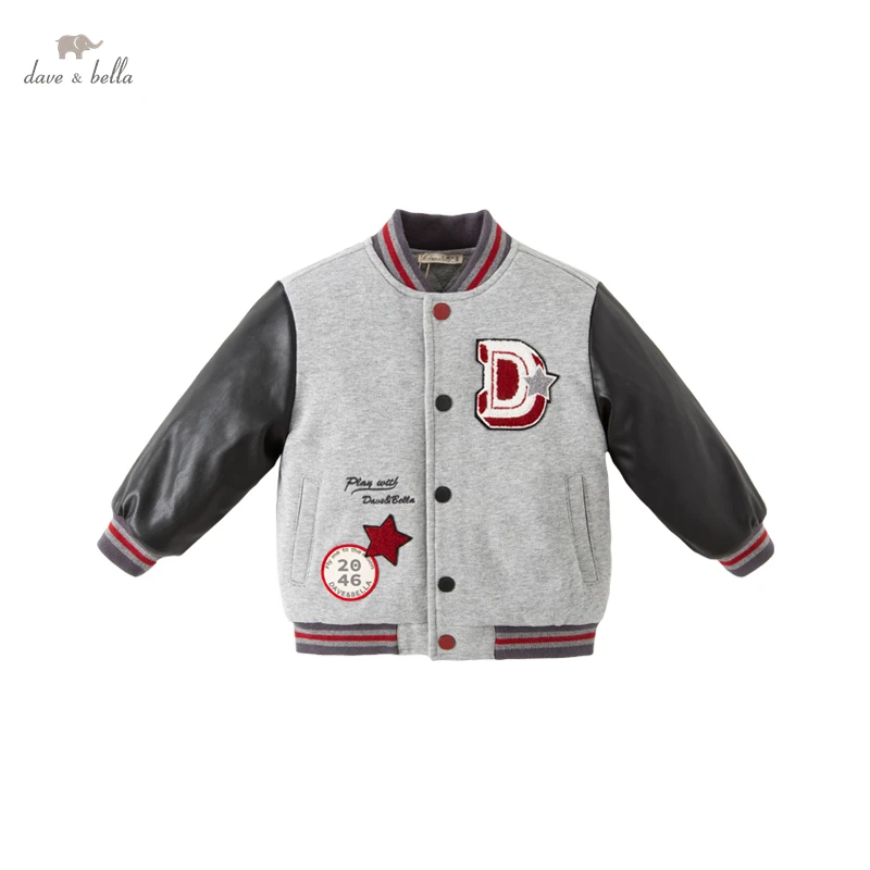 Dave Bella Kids Jacket Boy Baseball Coat Children Outerwear Clothes Winter Jackets Teenage Student School Coat DB4224556