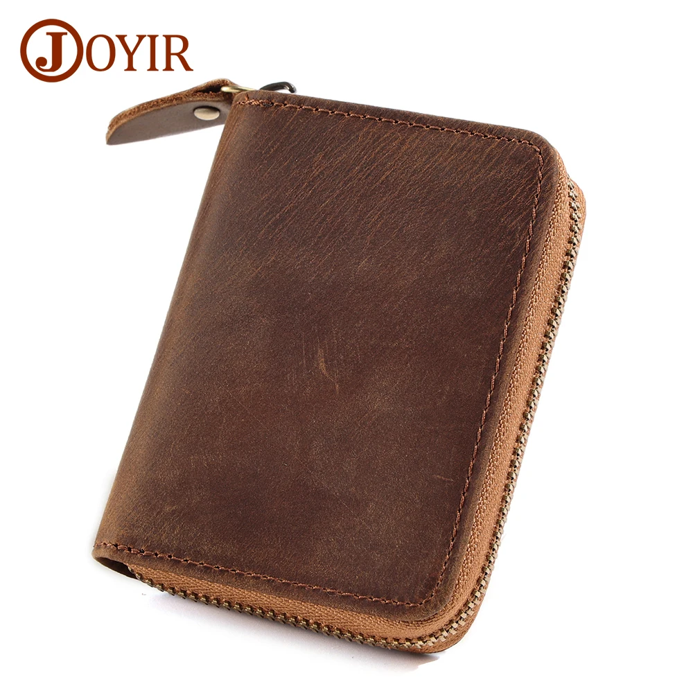 

JOYIR Genuine Leather Men Credit Card Holder Zipper Wallet With 11 Card Slots Casual Business RFID Blocking Card Holder Bag