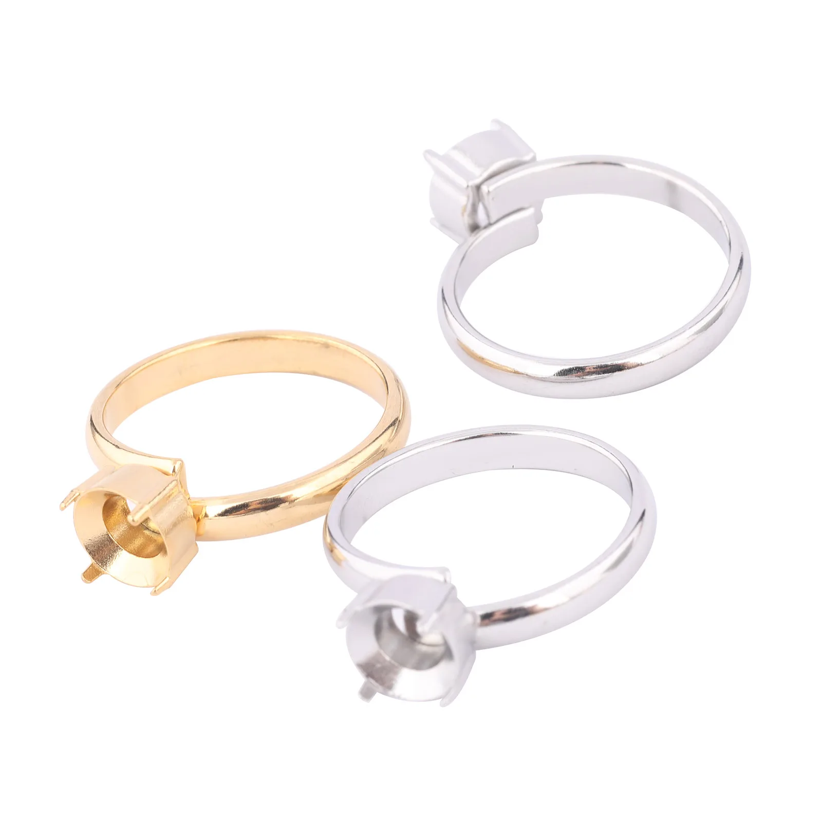 10pcs Stainless Steel Gold Plated Adjustable Ring Claw Bezel Settings For 6mm Stones Diy Fingerring Base For Jewelry Making