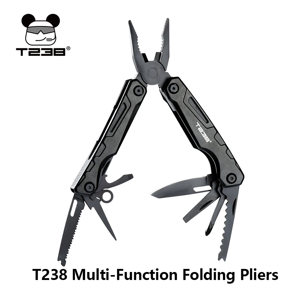 T238 Multi-Function Folding Pliers CNC aerospace-grade aluminum Handles 2Cr13 martensitic stainless steelles Forged Jaws Blades