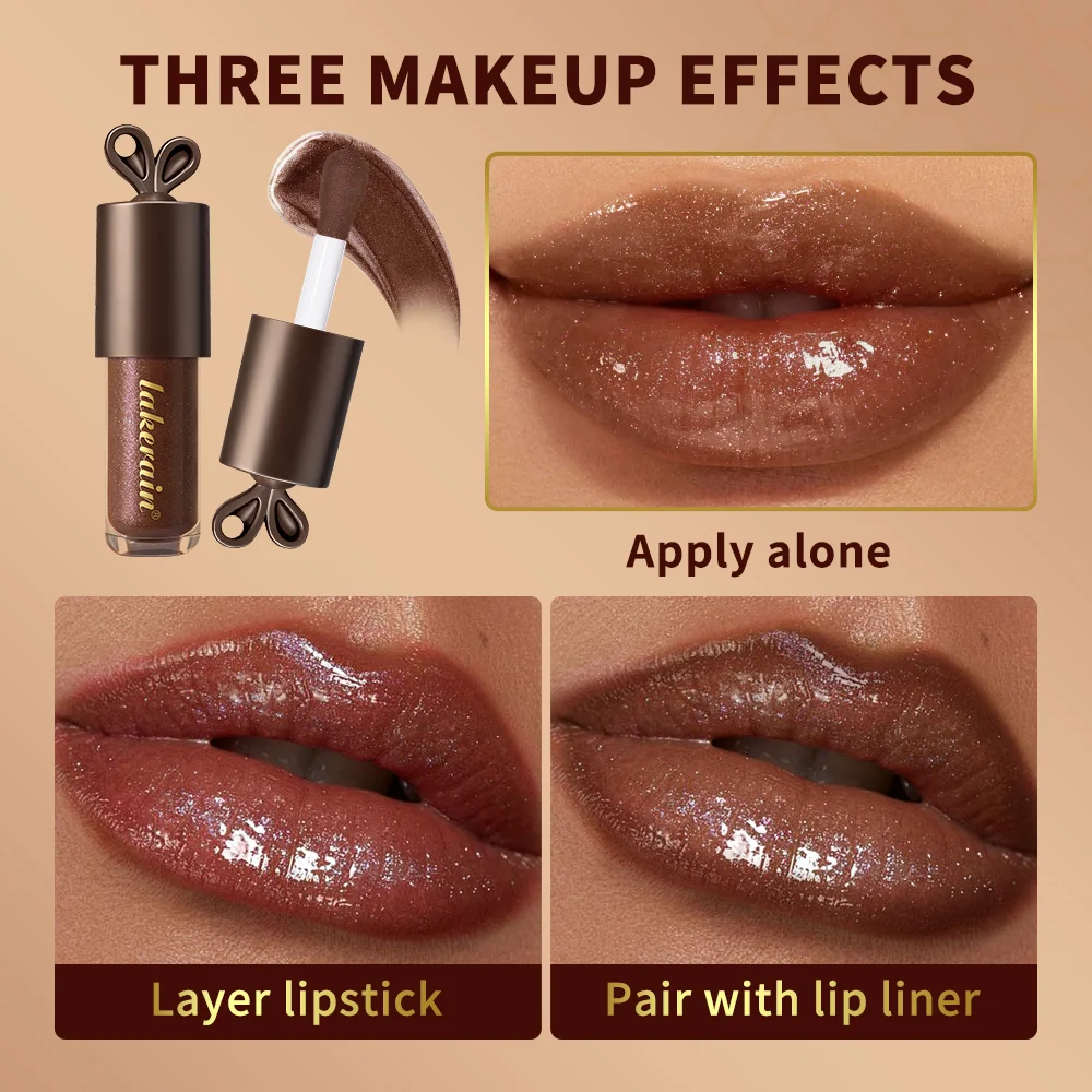 Lakerain Chocolate Rabbit Lip Gloss Long Lasting Hydration Mirror Effect Moisturizing Smooth Non-Sticky Lippy Bunny Lipstick